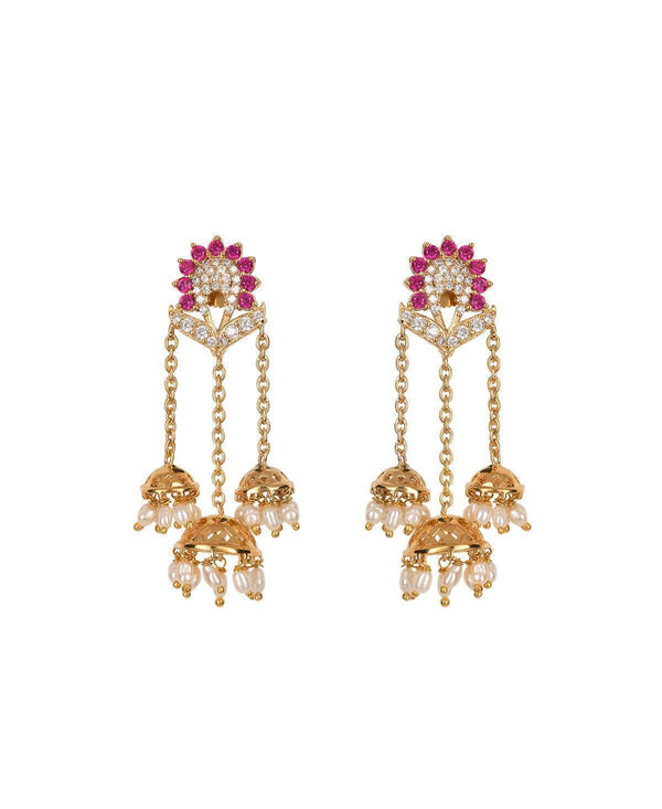 Ethnic Pearl Triple Hanging Jhumka - Chandrani Pearls