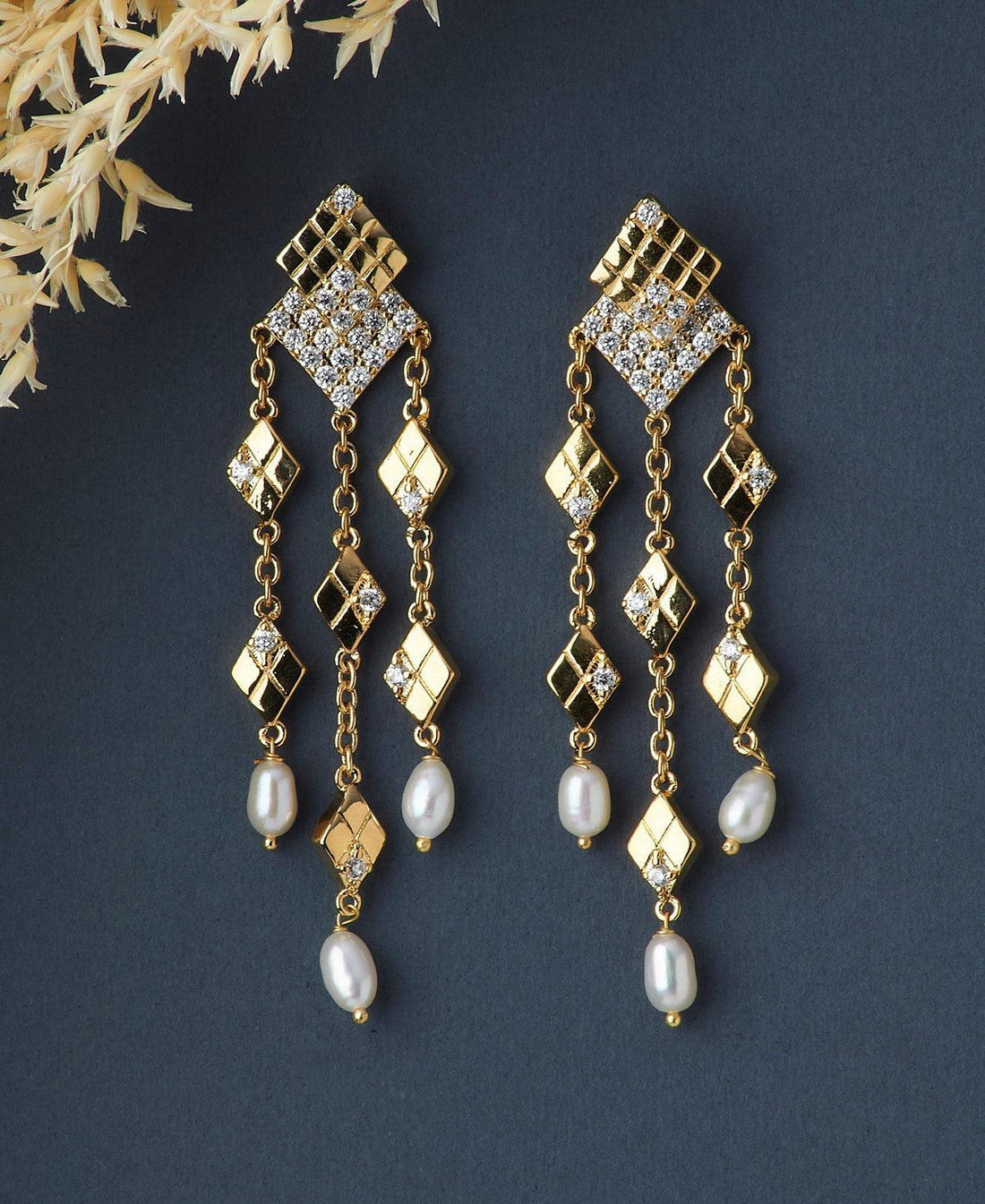Ethnic Pearl Triple Hanging Pearl Jhumka - Chandrani Pearls