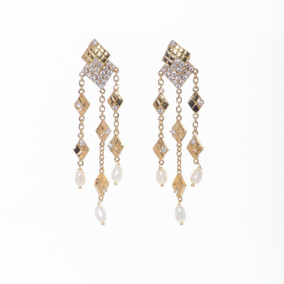 Ethnic Pearl Triple Hanging Pearl Jhumka - Chandrani Pearls