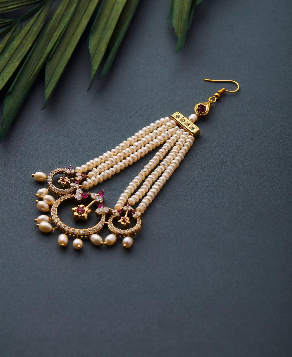 Ethnic Real Pearl Hanging Maang Tikka - Chandrani Pearls