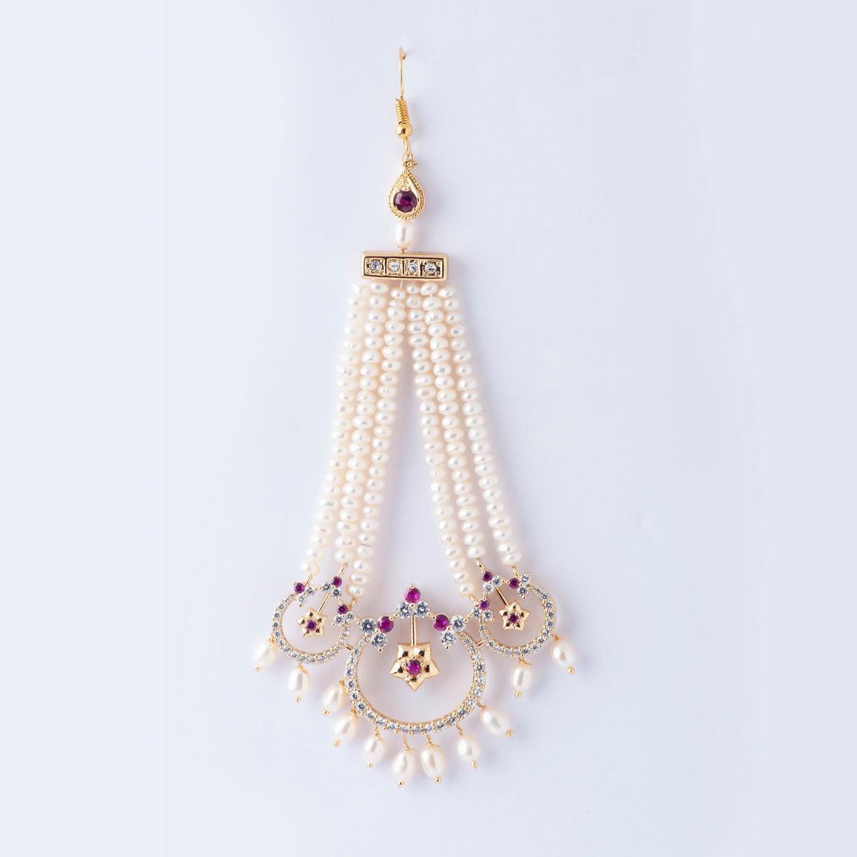 Ethnic Real Pearl Hanging Maang Tikka - Chandrani Pearls