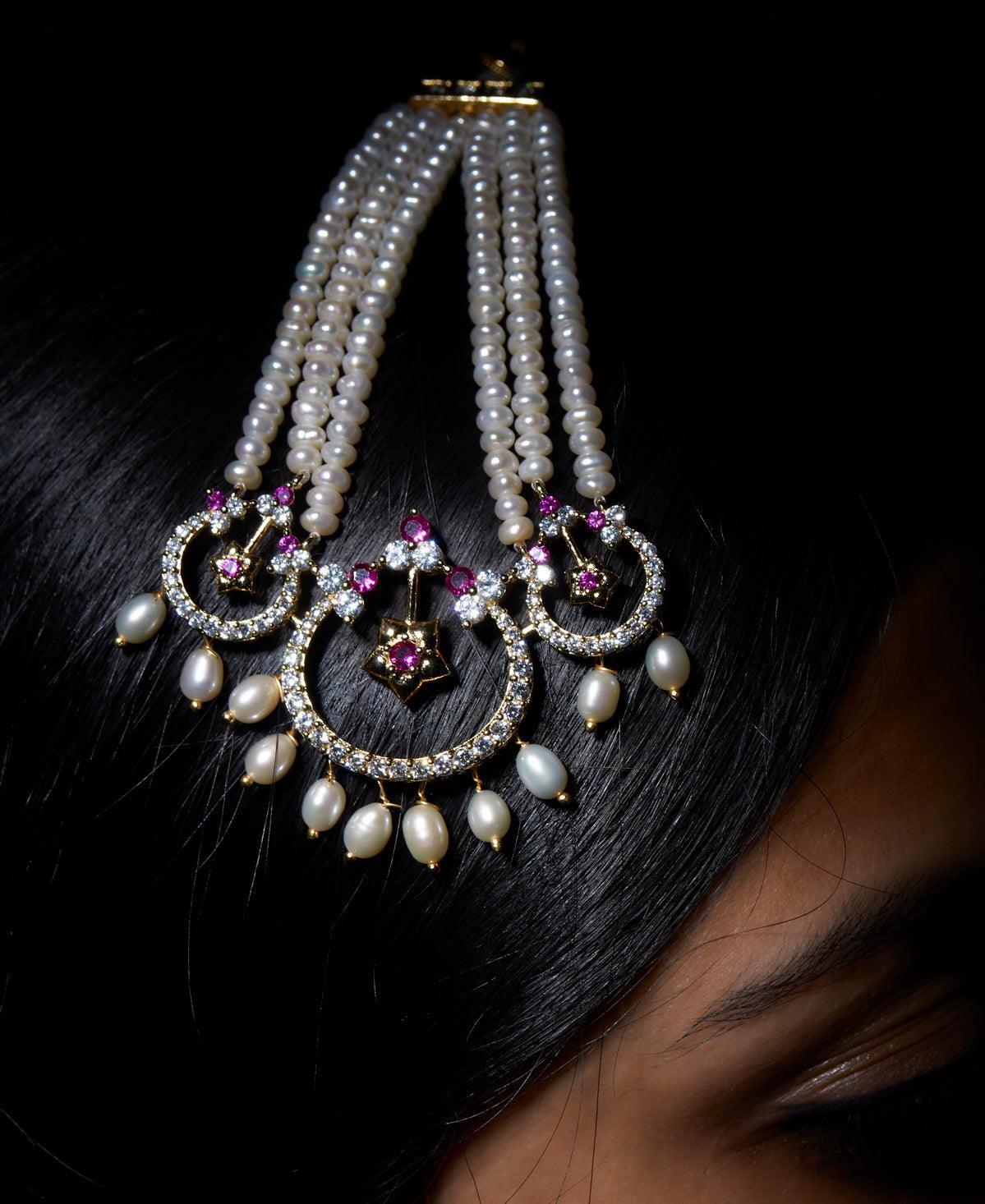 Ethnic Real Pearl Hanging Maang Tikka - Chandrani Pearls