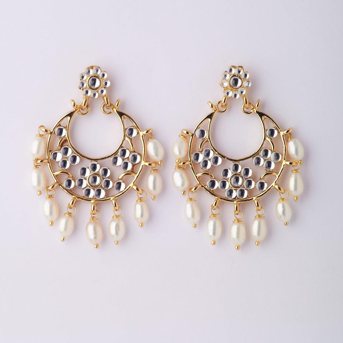 Ethnic Stone Studded Hanging Pearl Jhumka - Chandrani Pearls