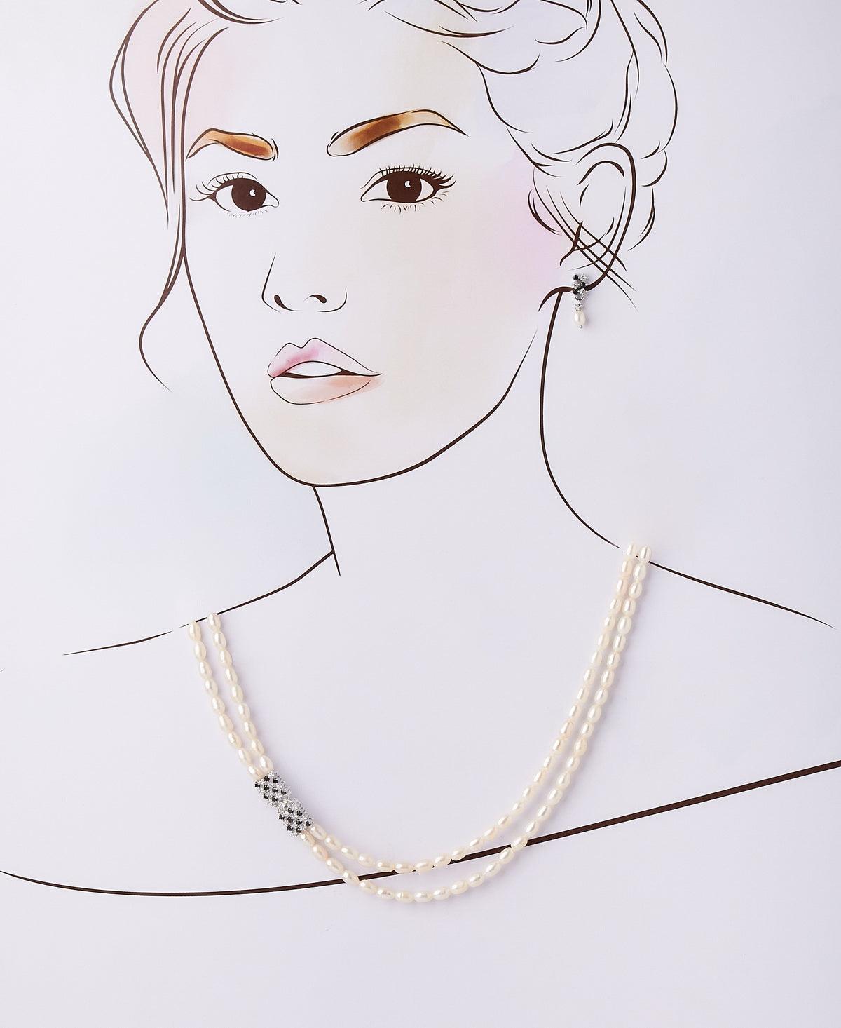 Exquisite Rhodium Pendant Pearl Necklace Set - Chandrani Pearls
