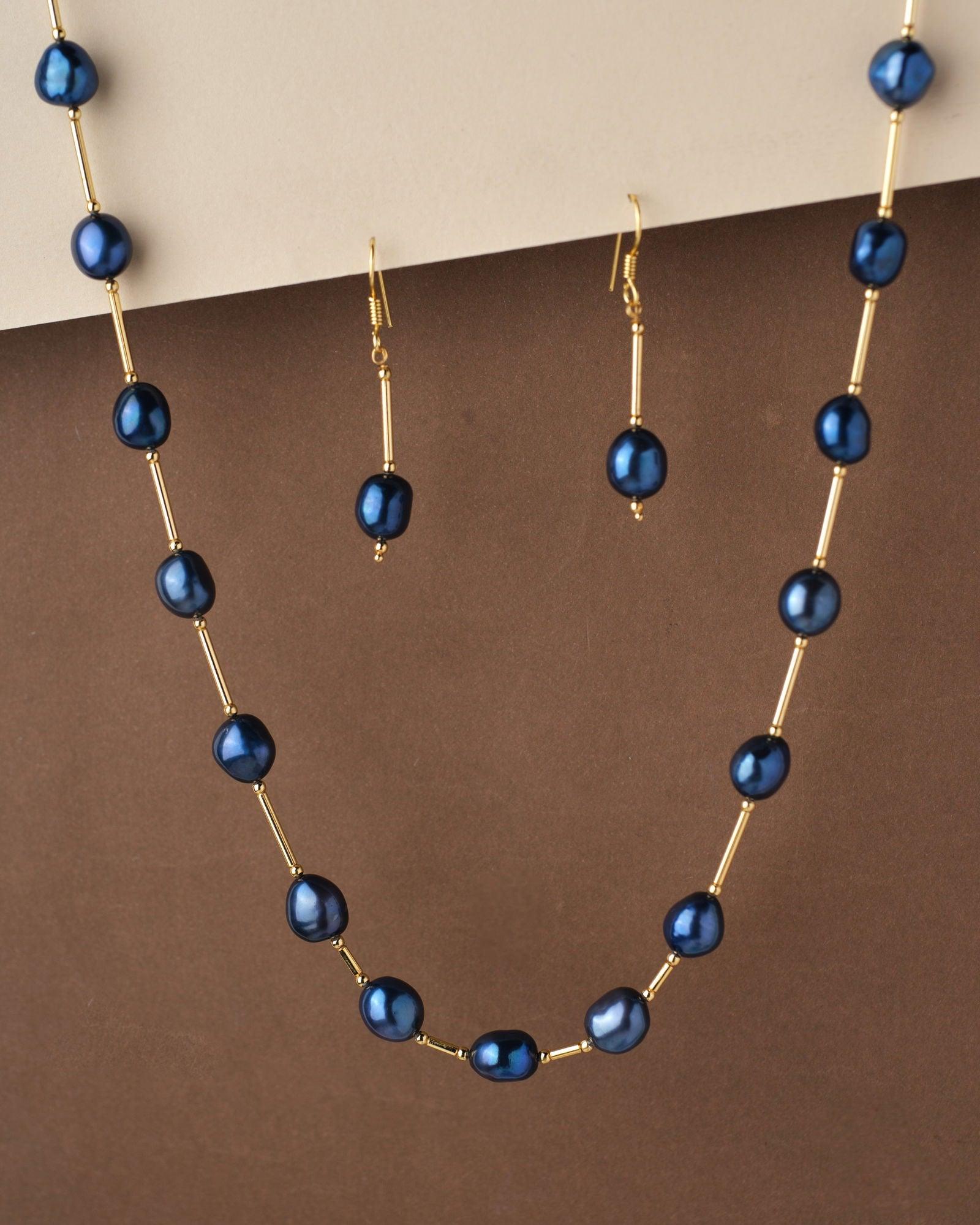 Fancy Dark Blue Pearl Necklace Set - Chandrani Pearls