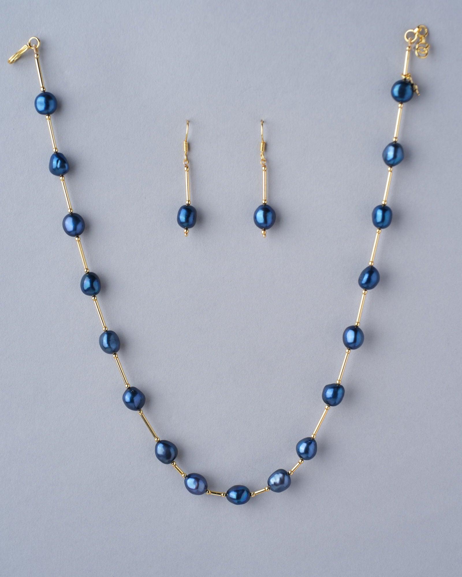 Fancy Dark Blue Pearl Necklace Set - Chandrani Pearls