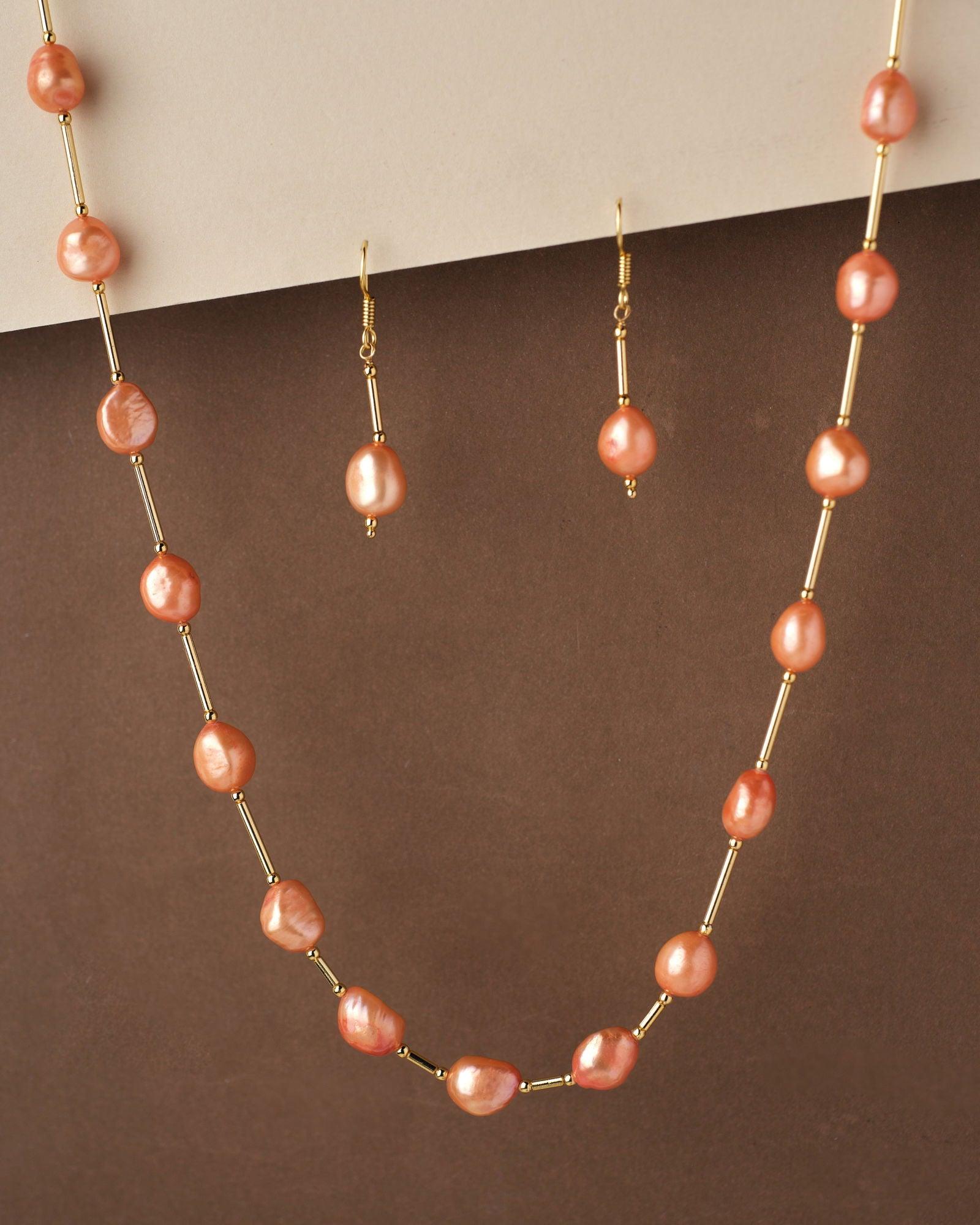 Fancy Orange Pearl Necklace Set - Chandrani Pearls