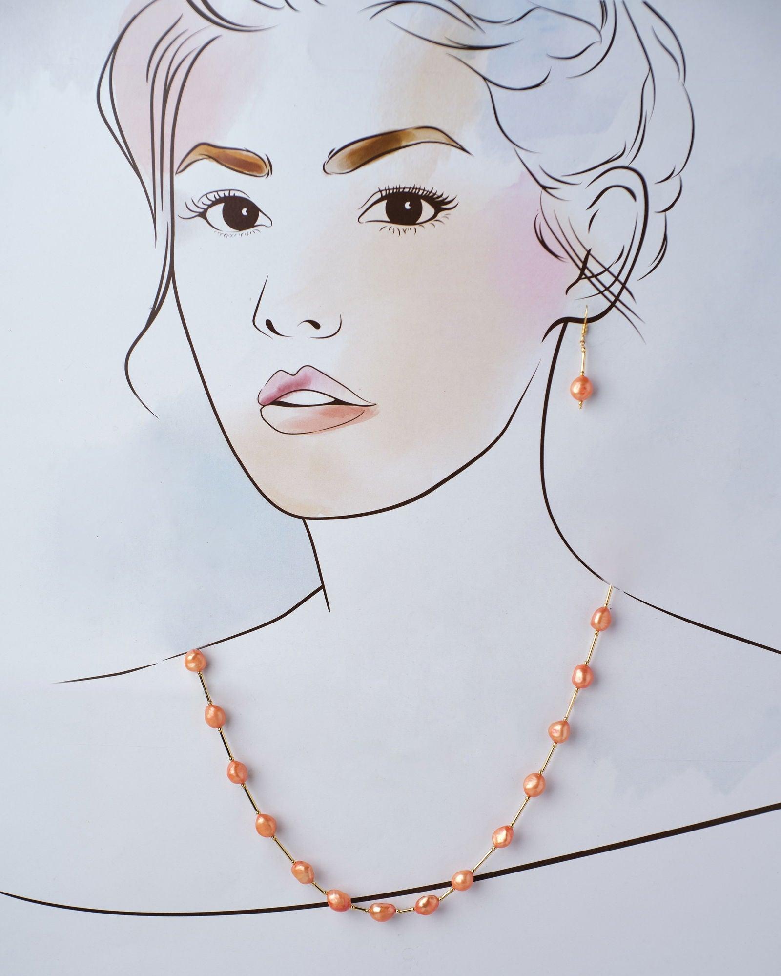 Fancy Orange Pearl Necklace Set - Chandrani Pearls