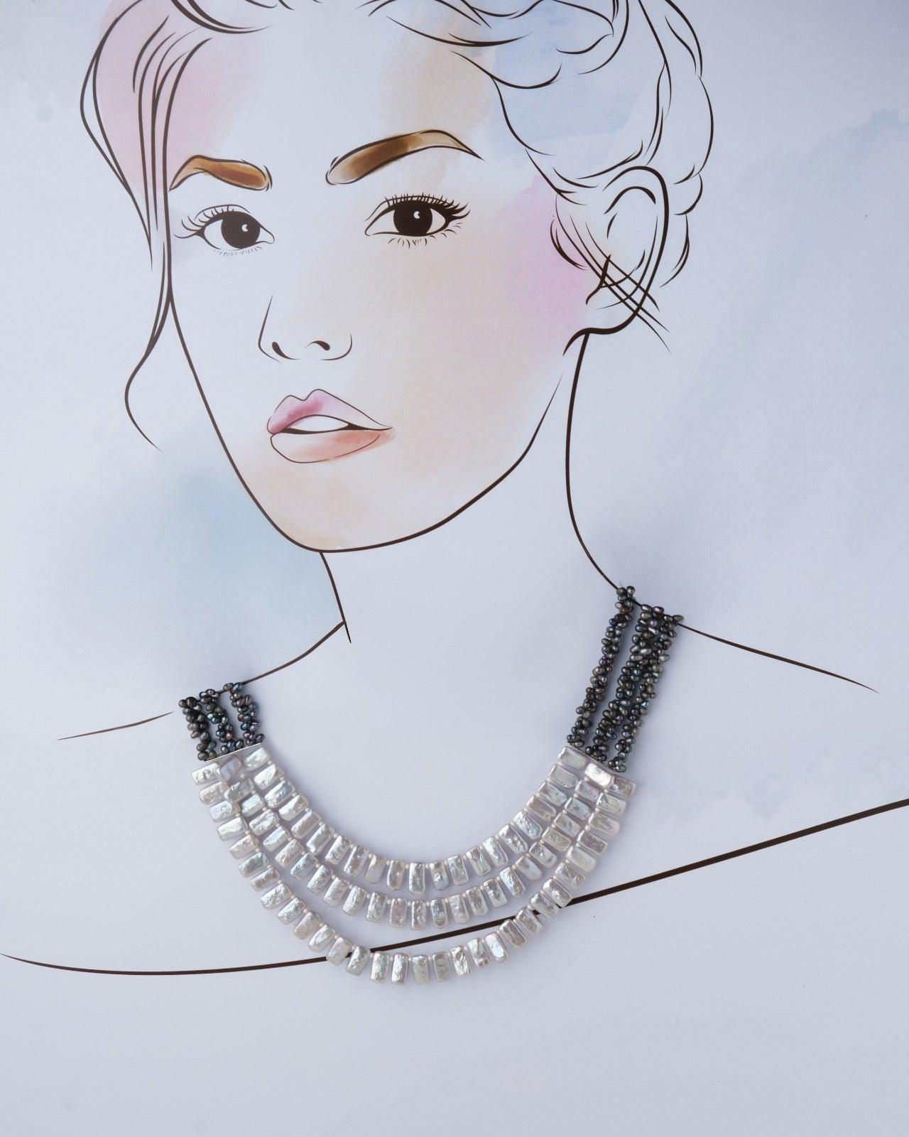 Fashionable Baroque Black And Grey Necklace - Chandrani Pearls
