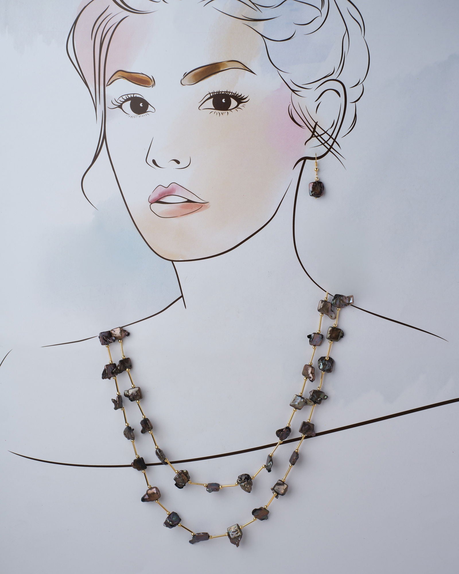 Fashionable Double line Black Pearl Necklace Set - Chandrani Pearls