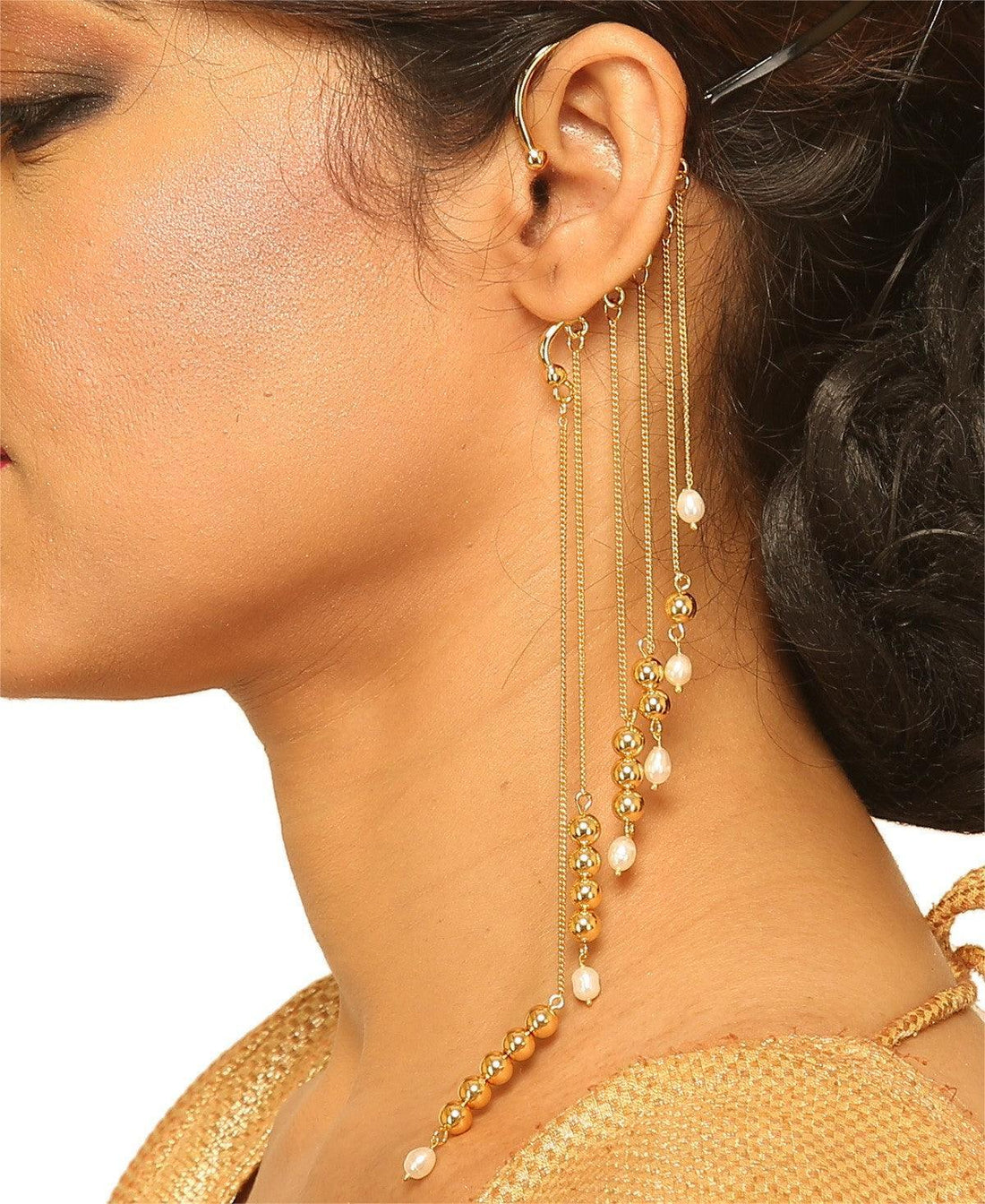 Fashionable Pearl hanging Ear Cuff - Chandrani Pearls