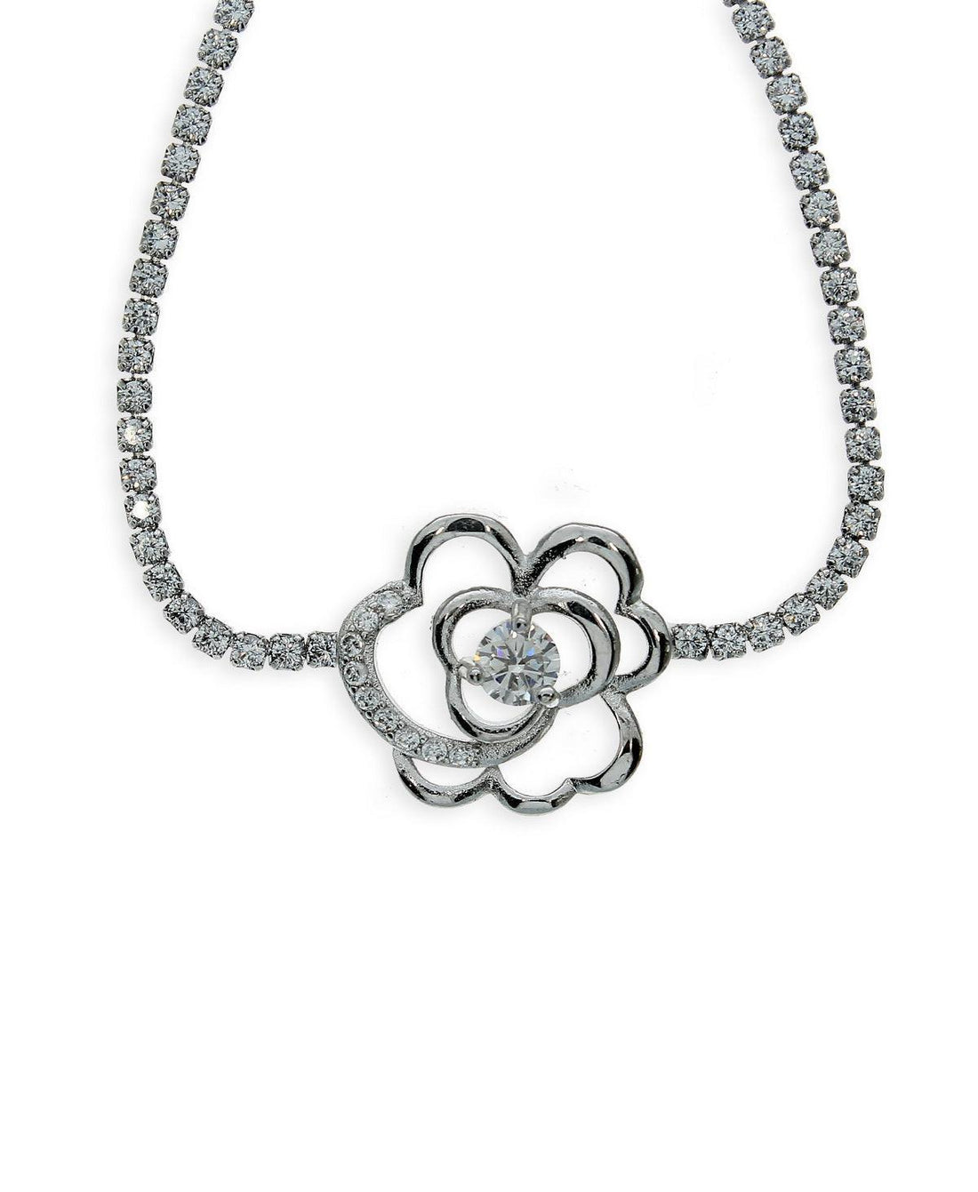 Fashionable Rose Stone Studded Metallic Bracelet - Chandrani Pearls