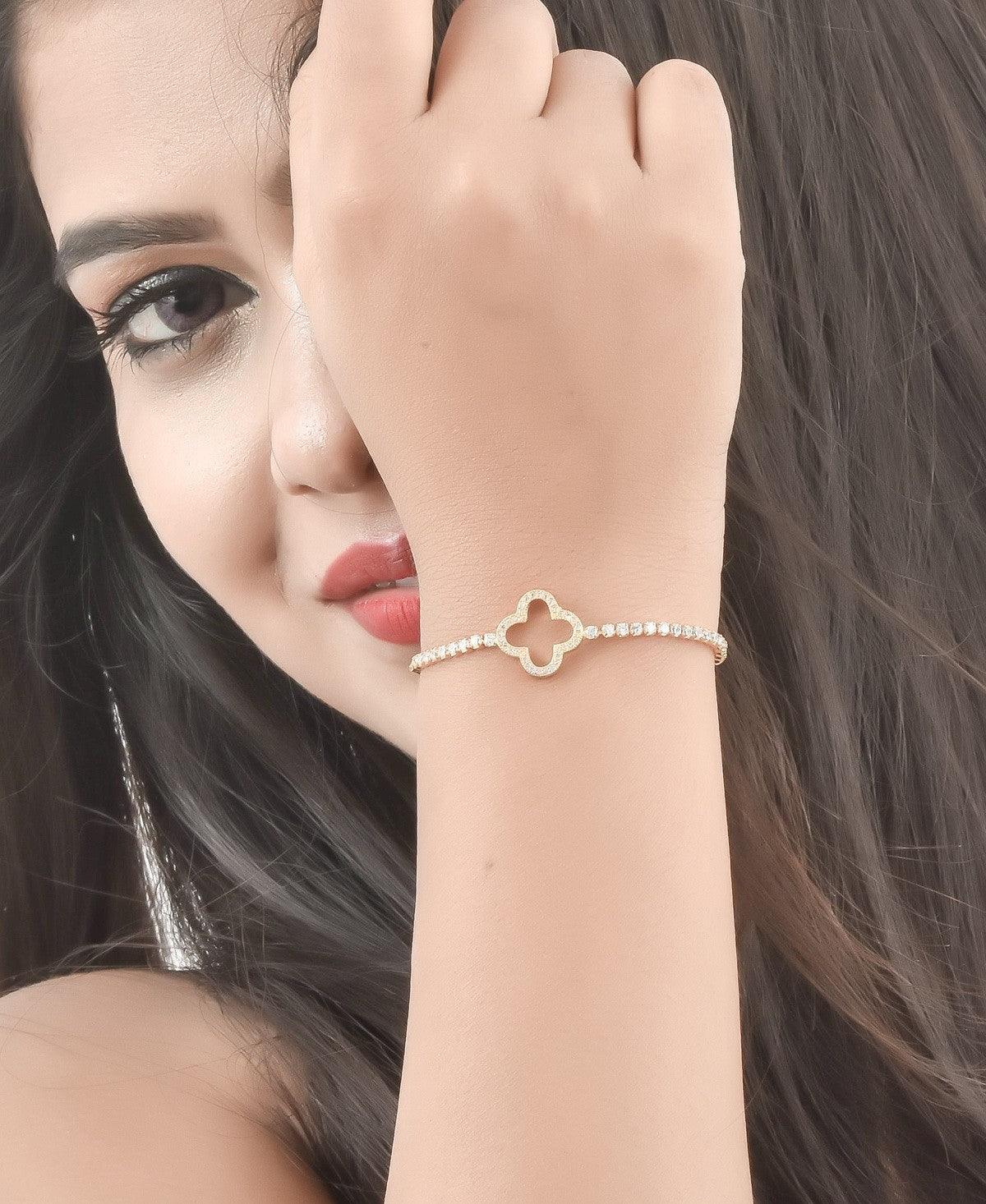 Fashionable Stone Studded Metallic Bracelet - Chandrani Pearls