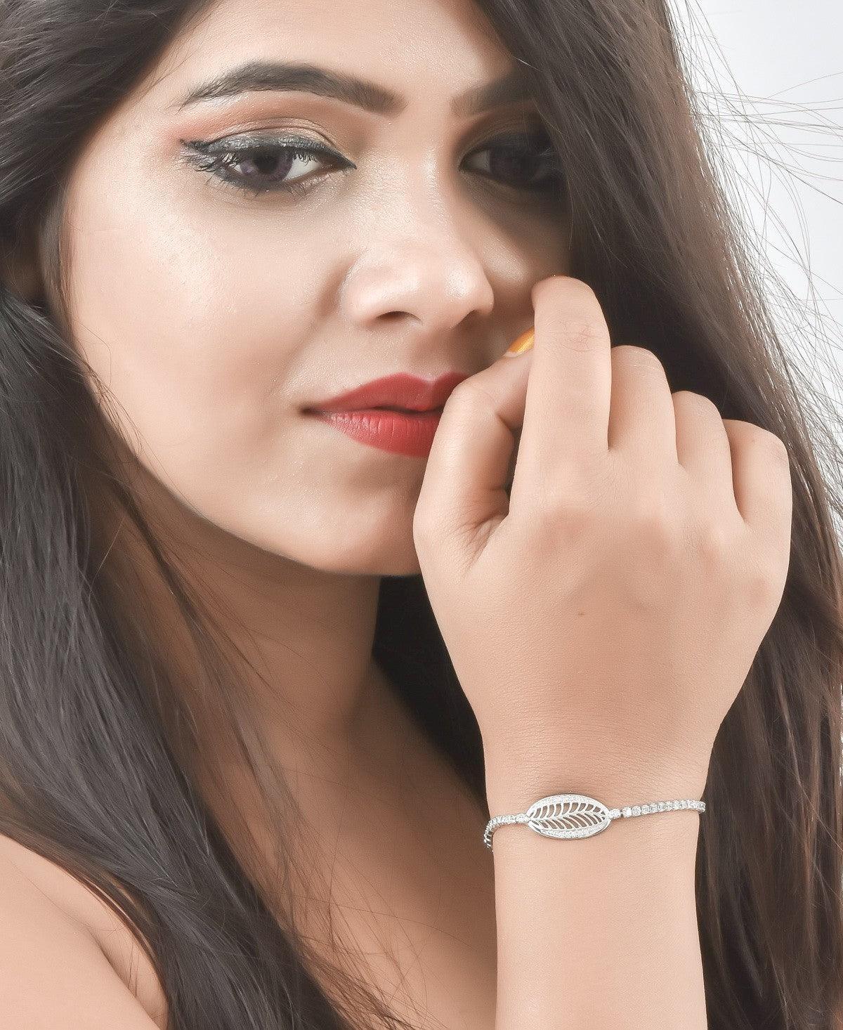 Fashionable Stone Studded Metallic Bracelet - Chandrani Pearls