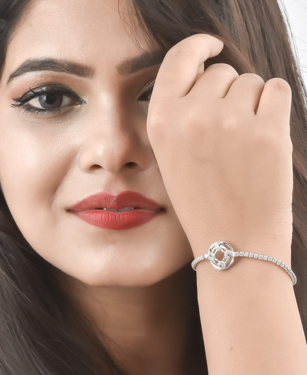 Fashionable Stone Studded Metallic Bracelet - Chandrani Pearls