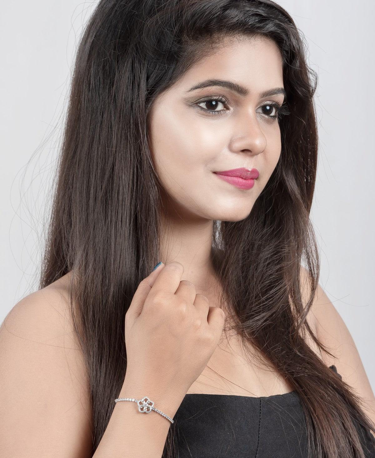Fashionable Stone Studded Metallic Bracelet - Chandrani Pearls