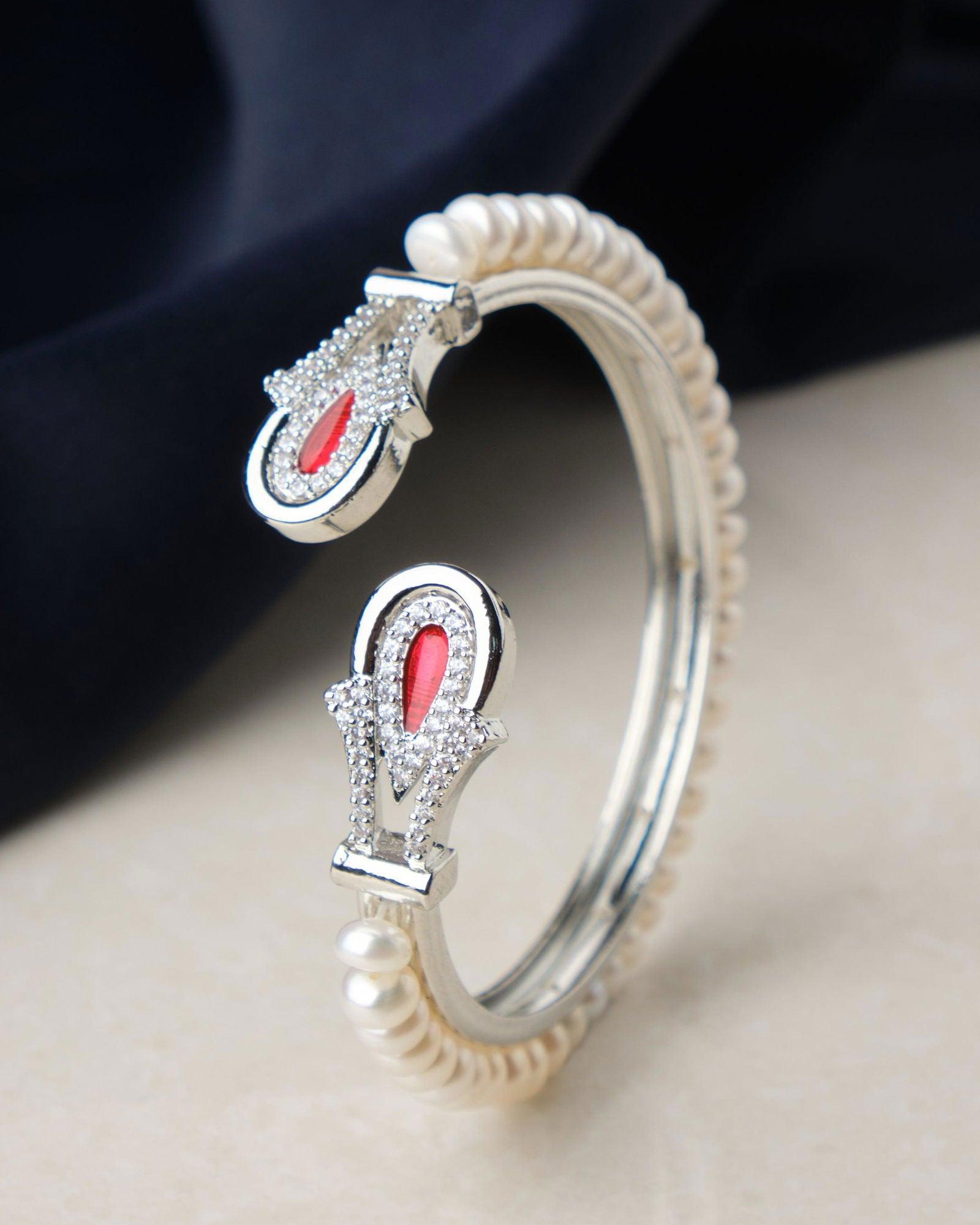 Fashionable Stone Studded Pearl Bangle - Chandrani Pearls