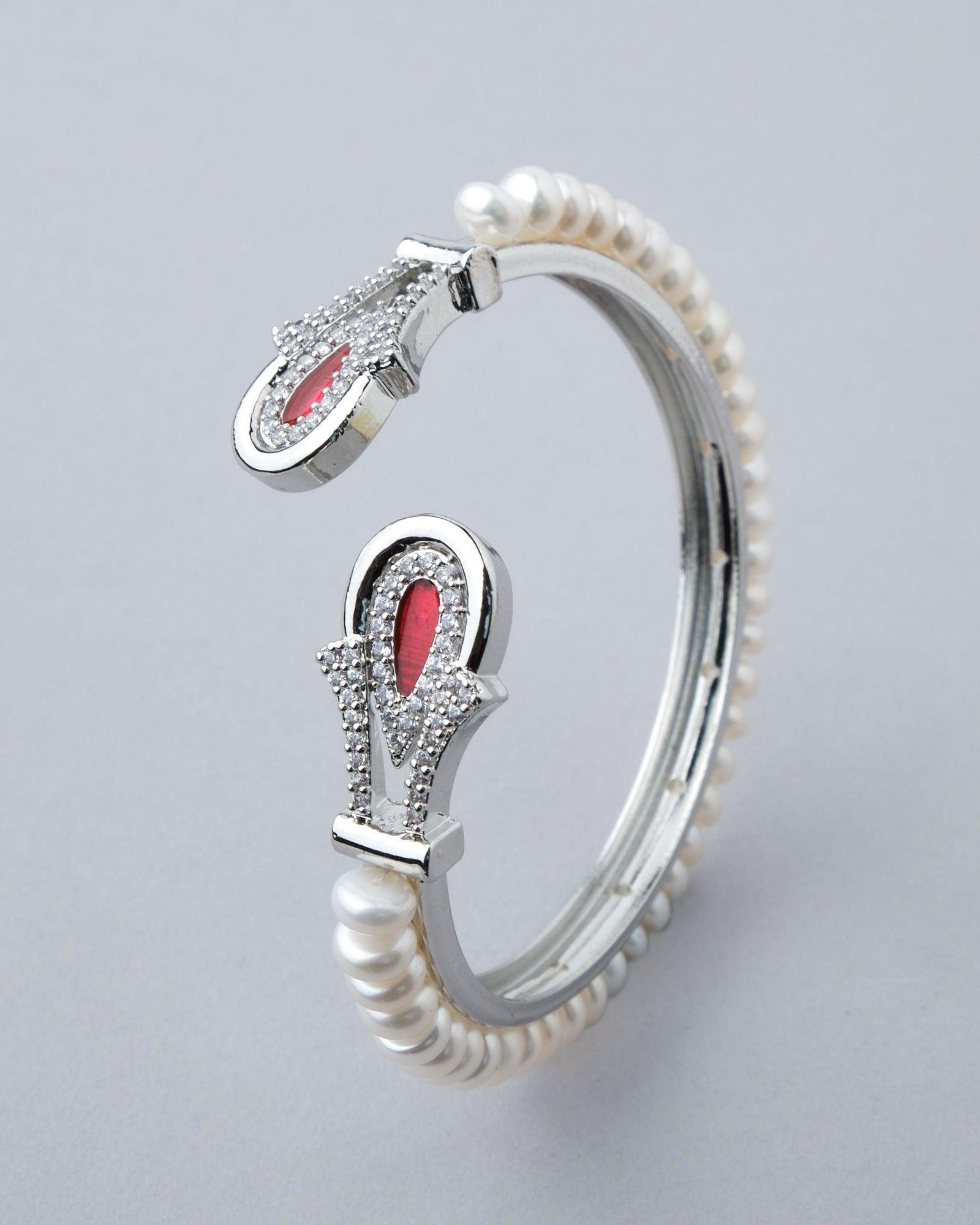 Fashionable Stone Studded Pearl Bangle - Chandrani Pearls