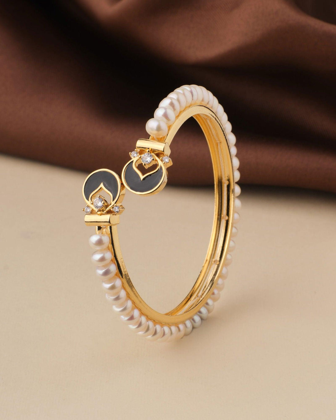 Fashionable Stone Studded Pearl Bangle - Chandrani Pearls