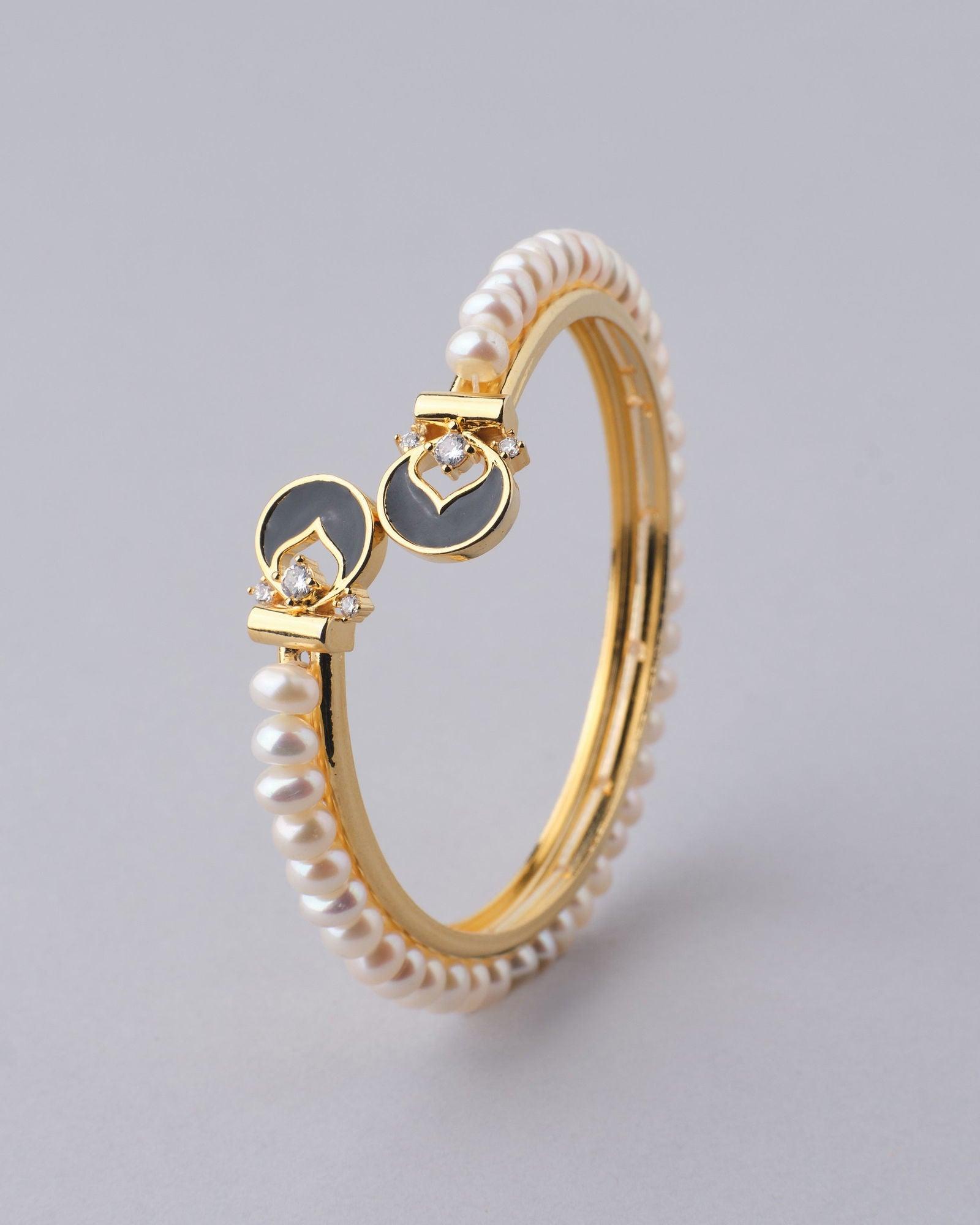 Fashionable Stone Studded Pearl Bangle - Chandrani Pearls