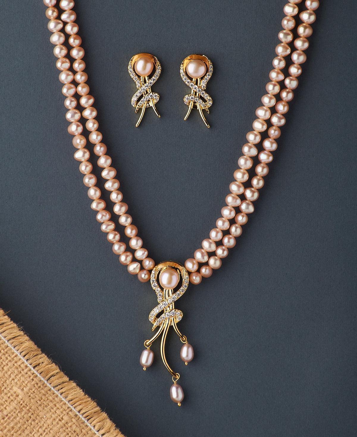 Fashionable Stone Studded Pearl Necklace Set - Chandrani Pearls
