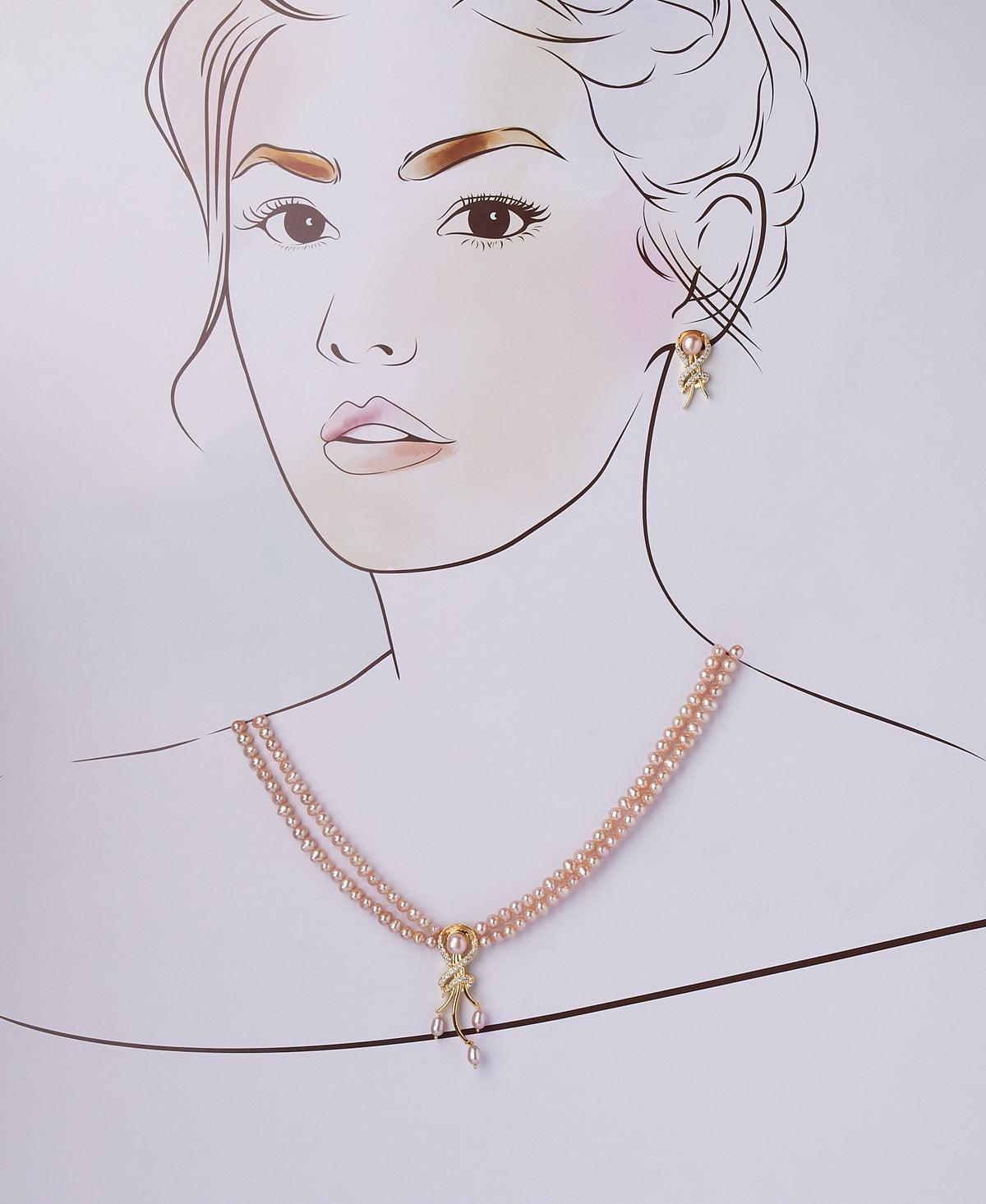 Fashionable Stone Studded Pearl Necklace Set - Chandrani Pearls