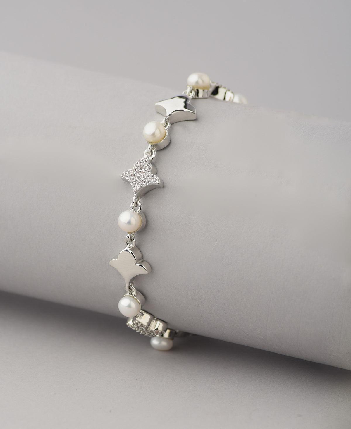 Fashionable Stone Studded Real Pearl Bracelet - Chandrani Pearls