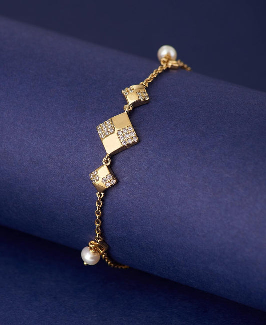 Fashionable Stone Studded Ring Pearl Bracelet - Chandrani Pearls