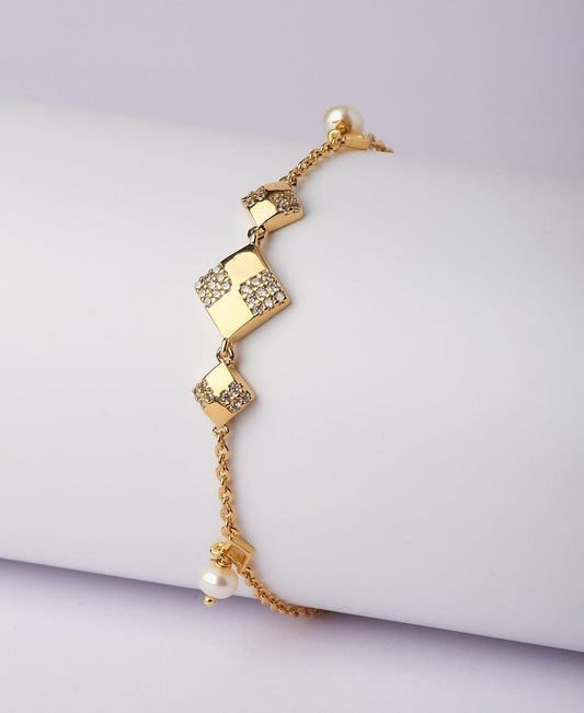 Fashionable Stone Studded Ring Pearl Bracelet - Chandrani Pearls