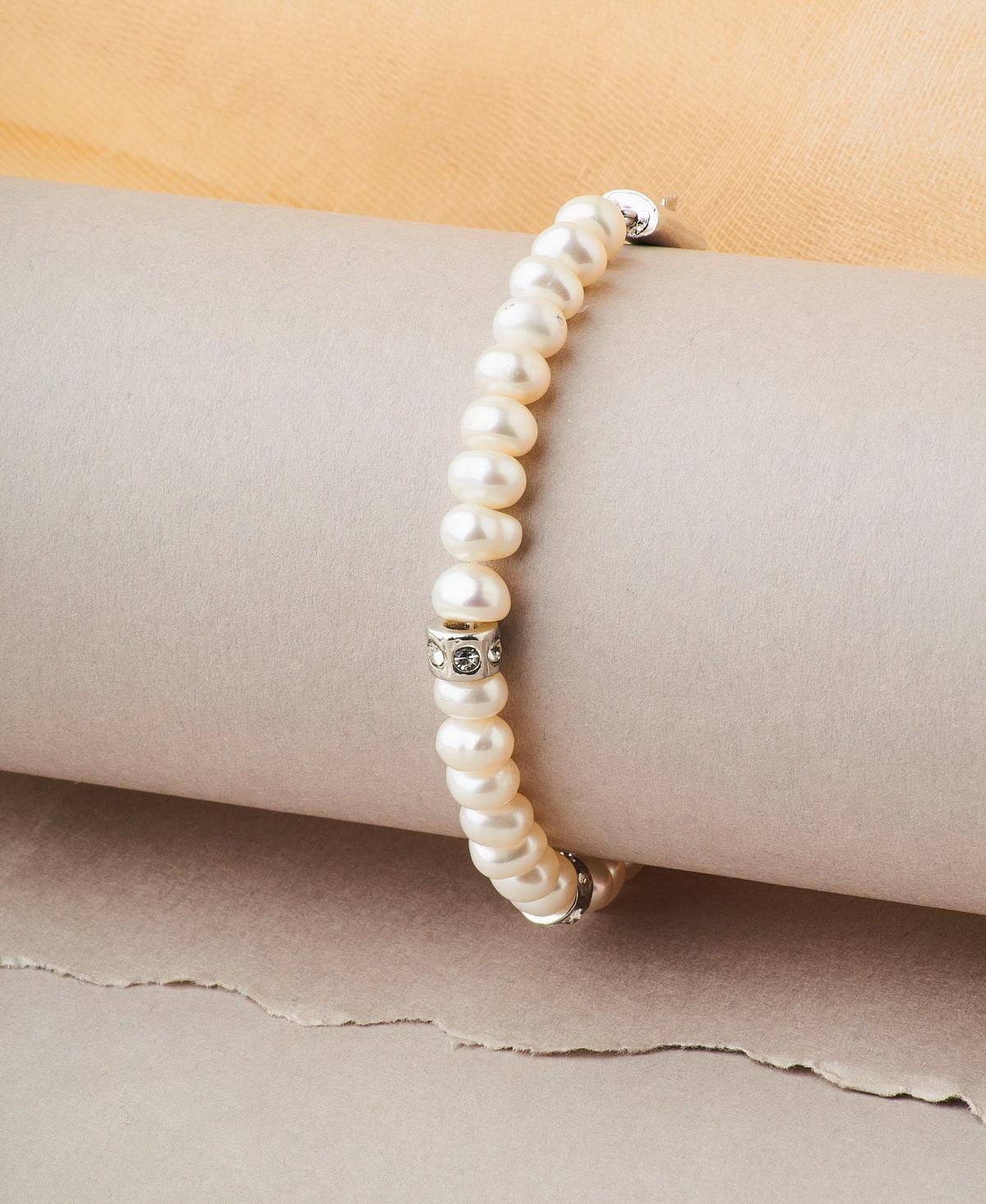 Fashionable Stone Studded Ring Pearl Bracelet - Chandrani Pearls