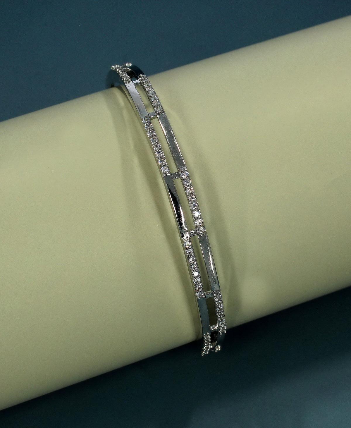 Fashionable Stone Studded Silver Bangle - Chandrani Pearls