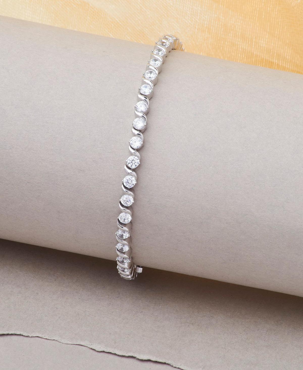 Fashionable Stone Studded Silver Bracelet - Chandrani Pearls