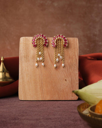 Fasionable Golden Hanging Jhumka - Chandrani Pearls