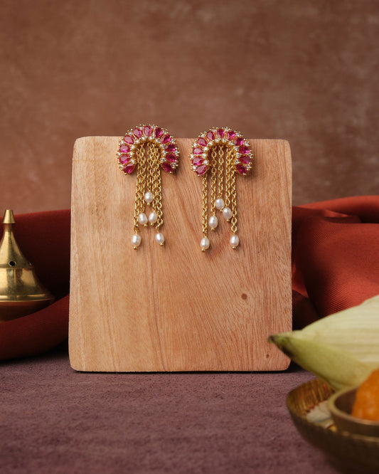 Fasionable Golden Hanging Jhumka - Chandrani Pearls