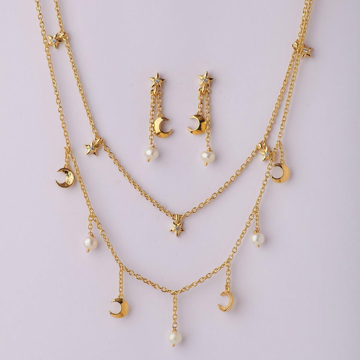 Fasionable Metallic Necklace Set - Chandrani Pearls