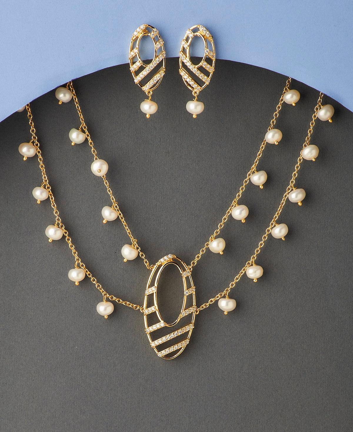 Fasionable Real Pearl Necklace Set - Chandrani Pearls
