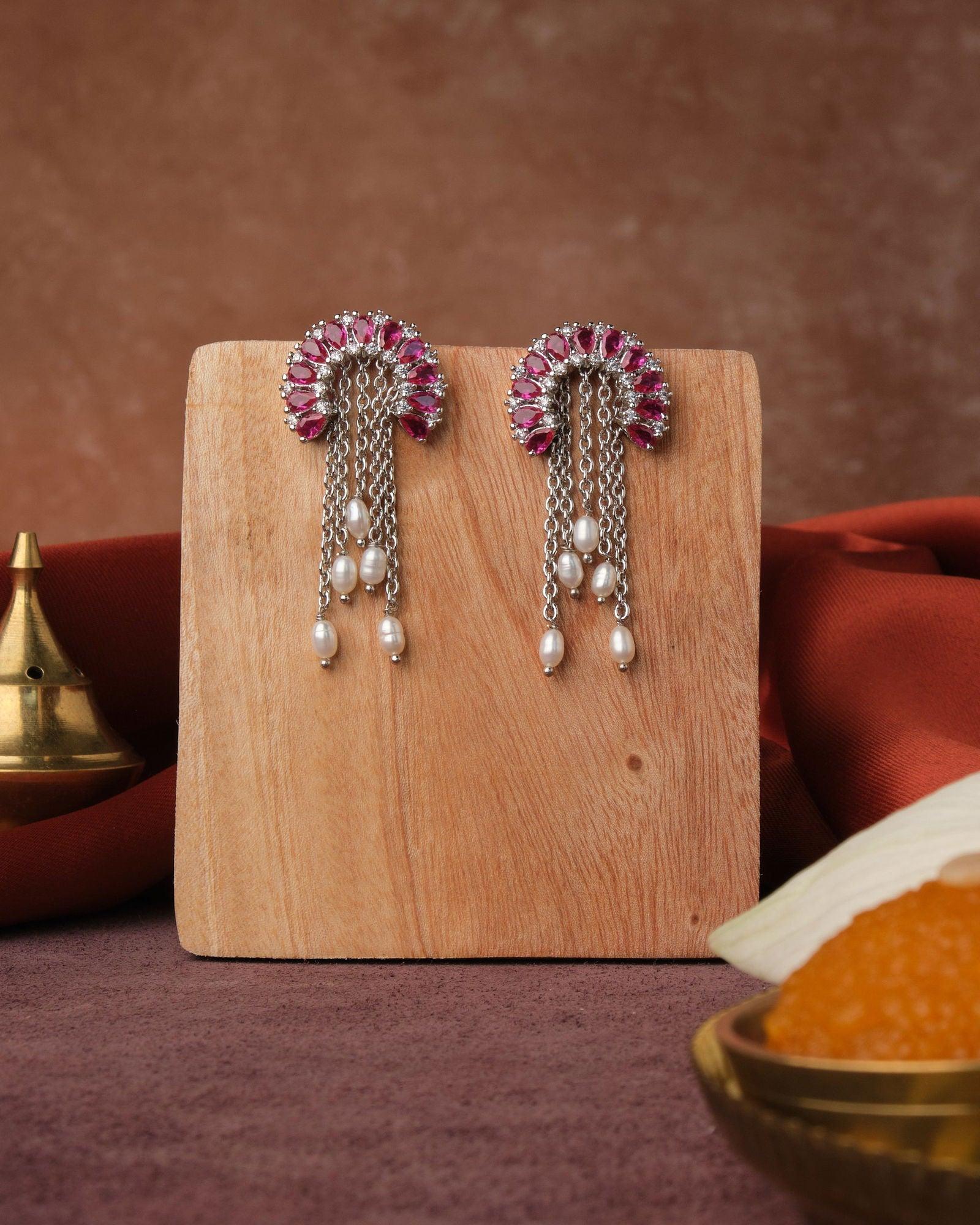 Fasionable Rhodium Hanging Jhumka - Chandrani Pearls