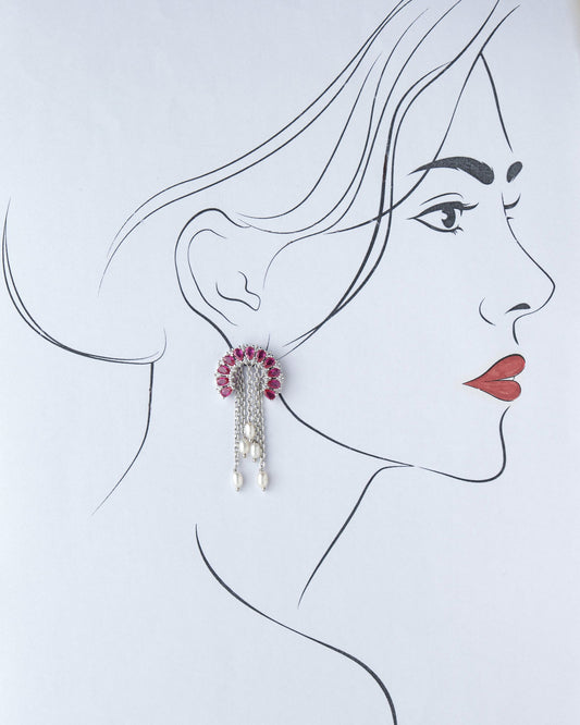 Fasionable Rhodium Hanging Jhumka - Chandrani Pearls