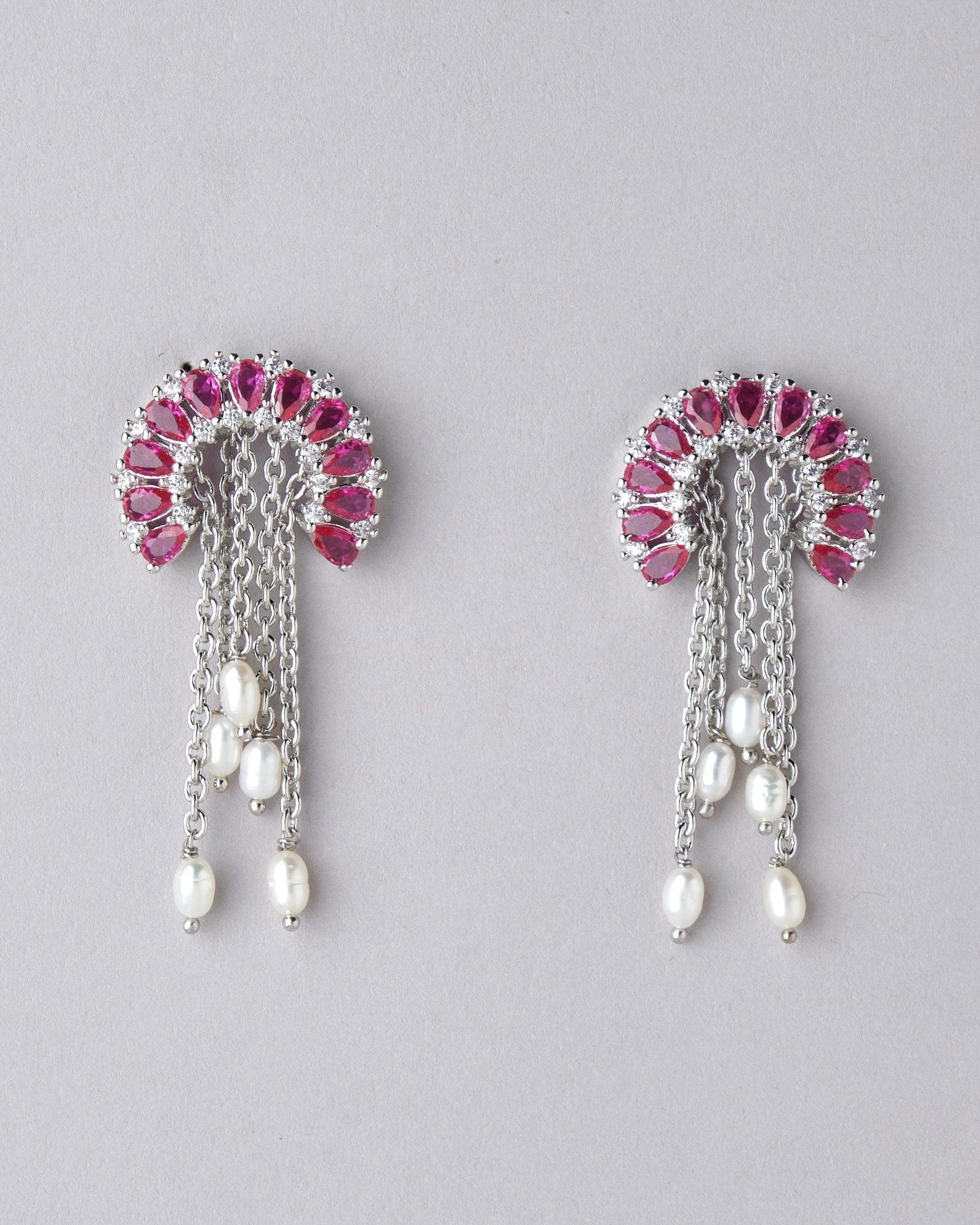 Fasionable Rhodium Hanging Jhumka - Chandrani Pearls