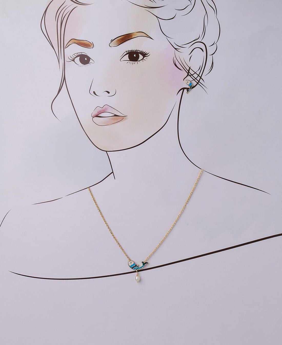 Fish Metallic Necklace Set - Chandrani Pearls