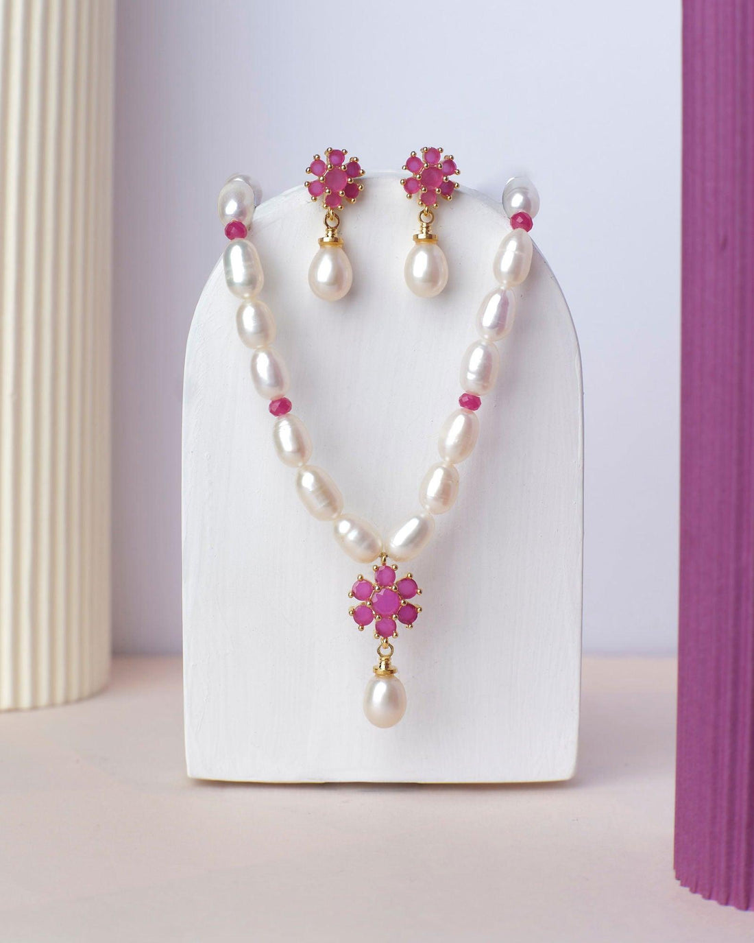 Floral 1 Line Necklace Set - Chandrani Pearls