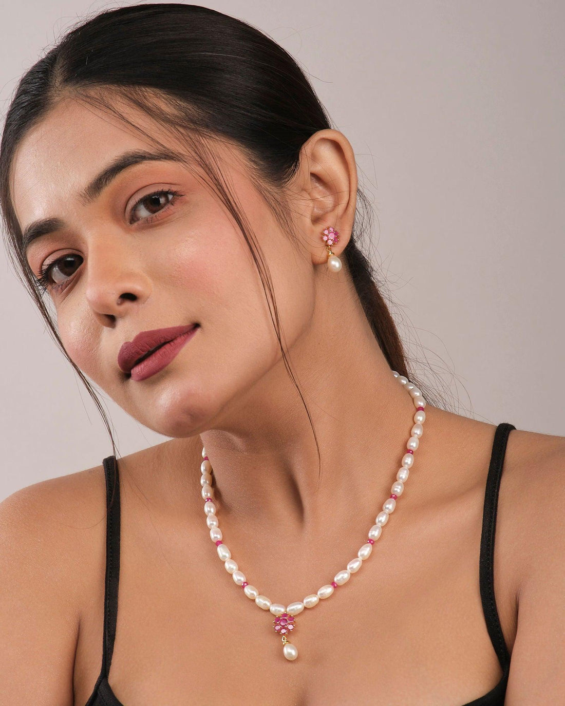 Floral 1 Line Necklace Set - Chandrani Pearls