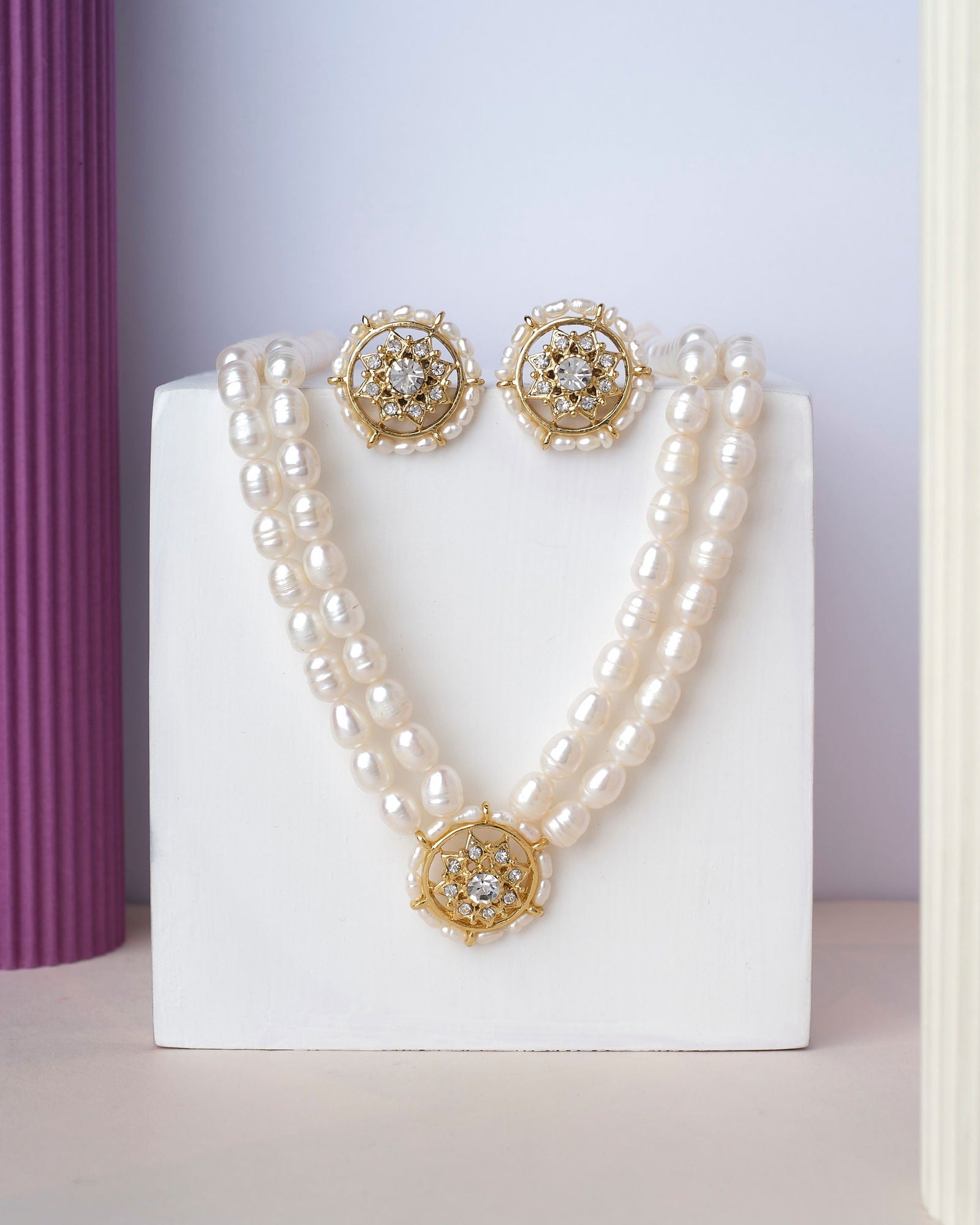 Floral Double Line Pearl Set - Chandrani Pearls