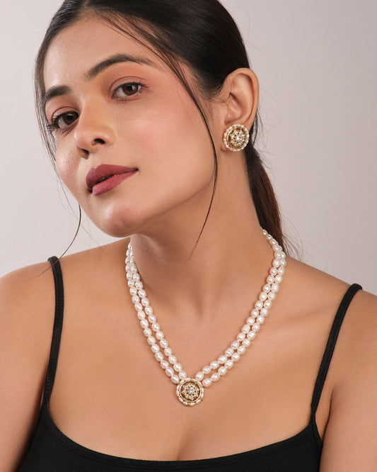 Floral Double Line Pearl Set - Chandrani Pearls