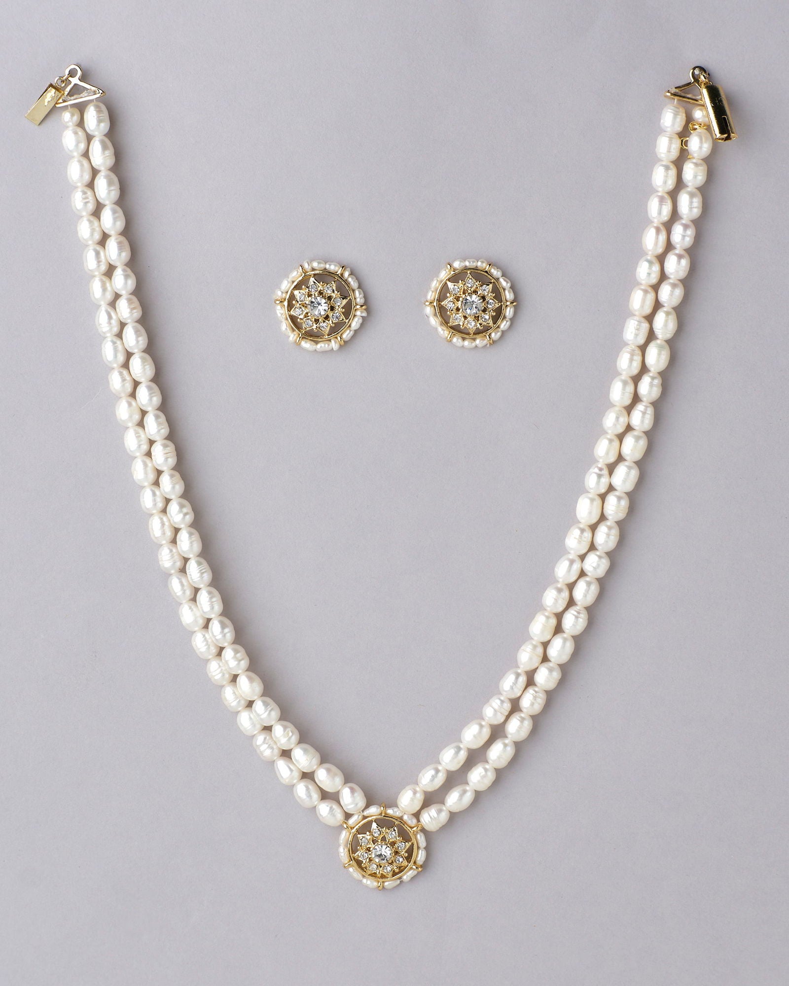 Floral Double Line Pearl Set - Chandrani Pearls