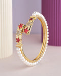 Floral Enamel White Pearl Bangle - Chandrani Pearls