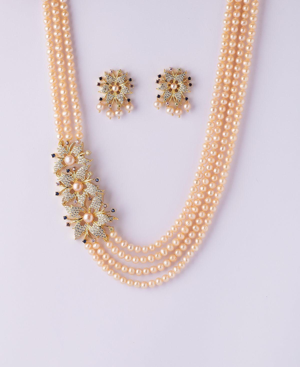 Floral Gorgeous Pink Pearl Necklace Set - Chandrani Pearls