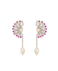 Floral Half Stone Studded Pearl Hanging Earrings - Chandrani Pearls