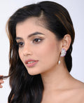 Floral Half Stone Studded Pearl Hanging Earrings - Chandrani Pearls