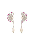 Floral Half Stone Studded Pearl Hanging Earrings - Chandrani Pearls